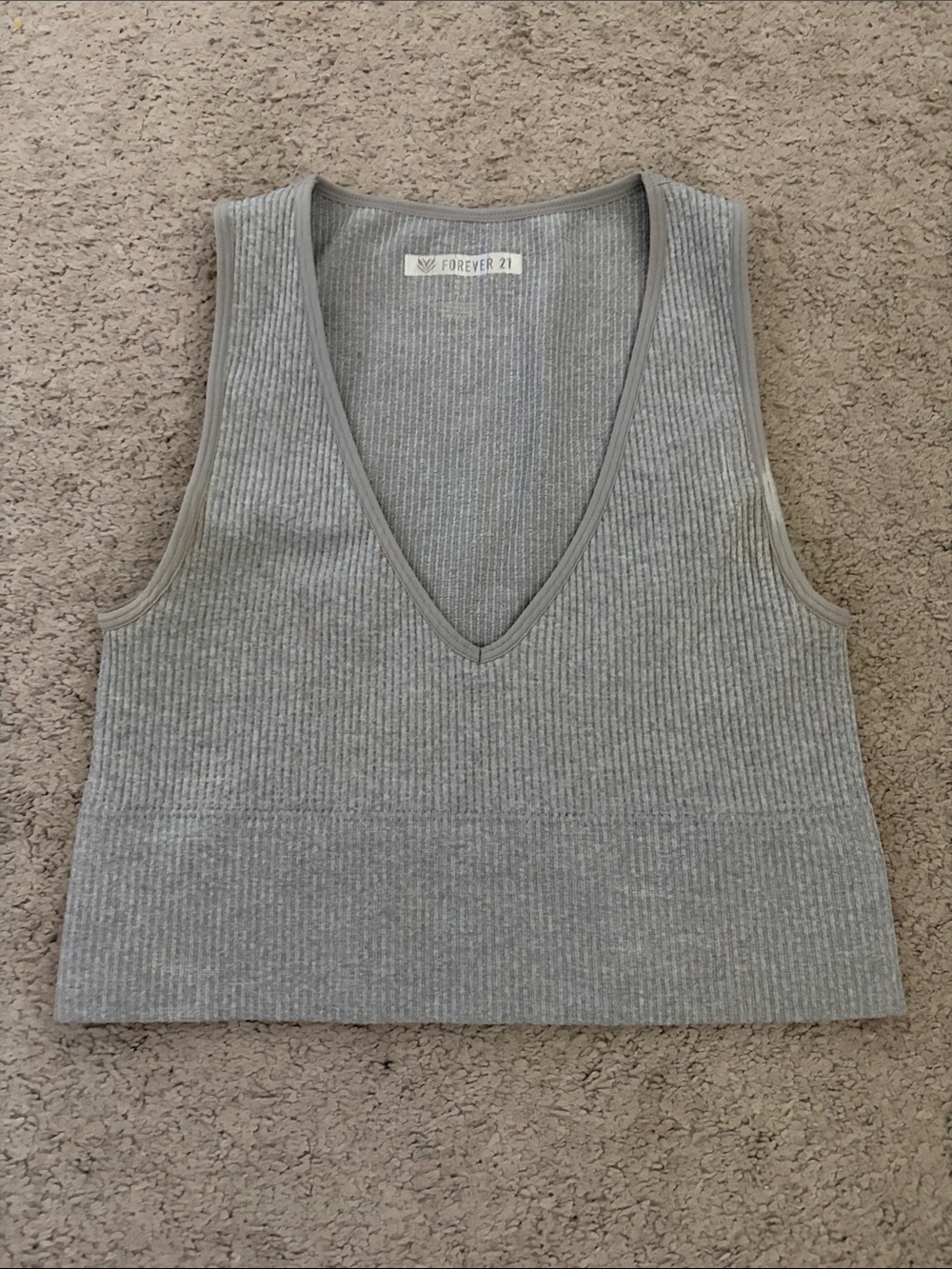 Forever 21 Light Gray Ribbed V-Neck Crop Tank